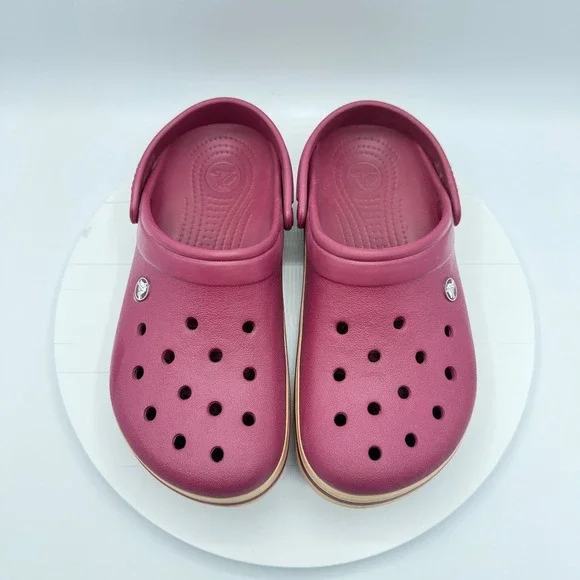 Crocs Unisex Crocband Clog Shoes, Raspberry/Dark Pink Cream Stripe M 10 W 12 - Picture 3 of 8